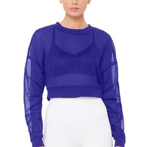 Women's Blue Mesh Long Sleeve Top